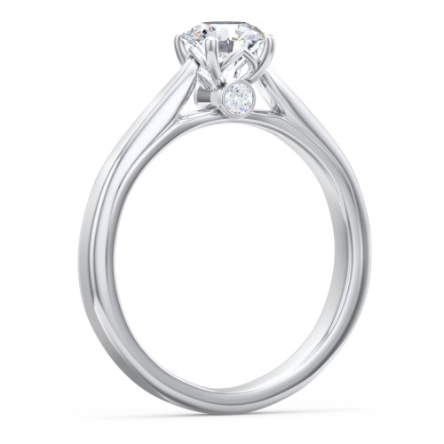 Classic Solitaire Engagement Ring with Peek-a-Boo Accent Diamond – 14K White Gold with Diamond