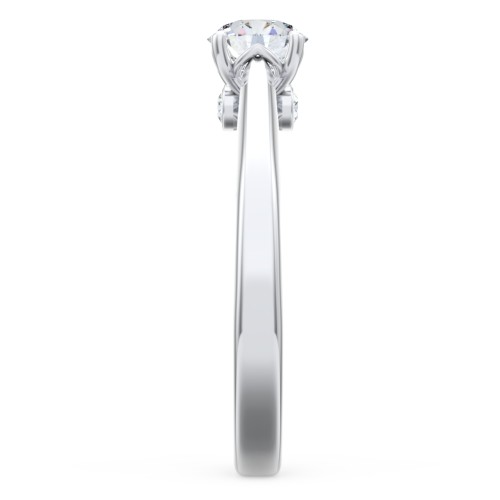 Classic Solitaire Engagement Ring with Peek-a-Boo Accent Diamond – 14K White Gold with Diamond