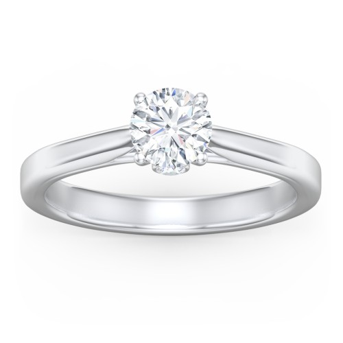 Classic Solitaire Engagement Ring with Peek-a-Boo Accent Diamond – 14K White Gold with Diamond