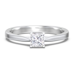 Classic Solitaire Engagement Ring with White Gold Setting – 14K White Gold