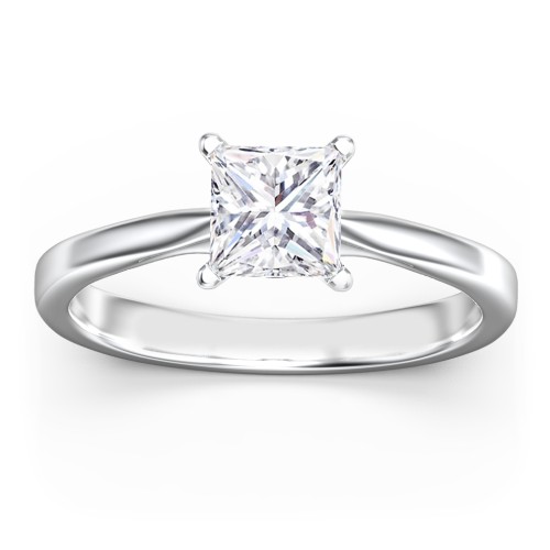 Classic Solitaire Engagement Ring with White Gold Setting – 14K White Gold