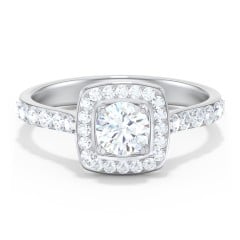 Diamond Solitaire Engagement Ring with Cushion Halo and Accents