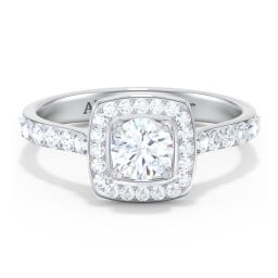 Diamond Solitaire Engagement Ring with Cushion Halo and Accents