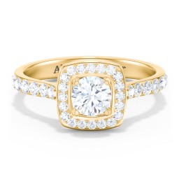 Diamond Solitaire Engagement Ring with Cushion Halo and Accents in 10K Solid Yellow Gold with 04DIAM-RD-0.50-I1-H-VG and Diamond