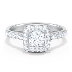 Diamond Solitaire Engagement Ring with Cushion Halo and Accents