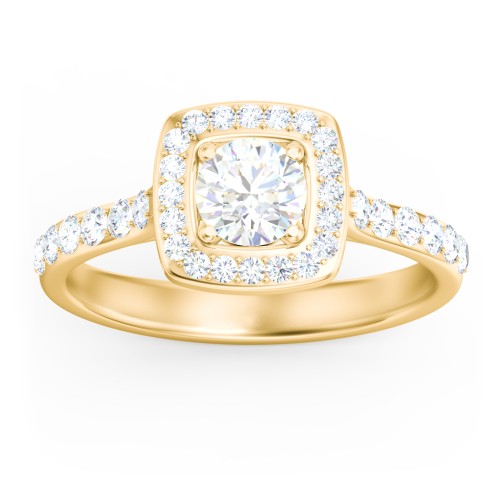 Diamond Solitaire Engagement Ring with Cushion Halo and Accents