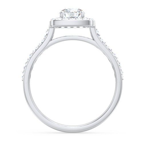 Diamond Solitaire Engagement Ring with Cushion Halo and Accents – 14K White Gold with Diamond