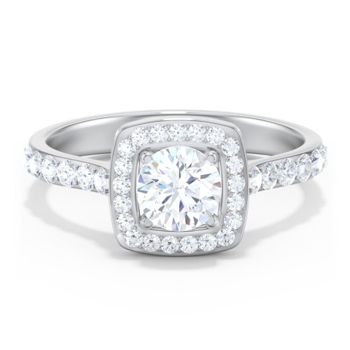 Diamond Solitaire Engagement Ring with Cushion Halo and Accents