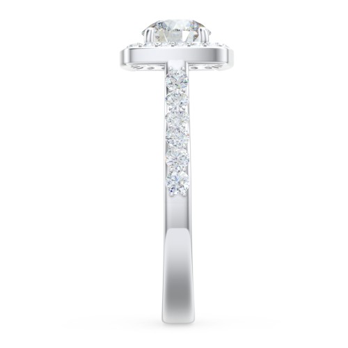 Diamond Solitaire Engagement Ring with Cushion Halo and Accents – 14K White Gold with Diamond