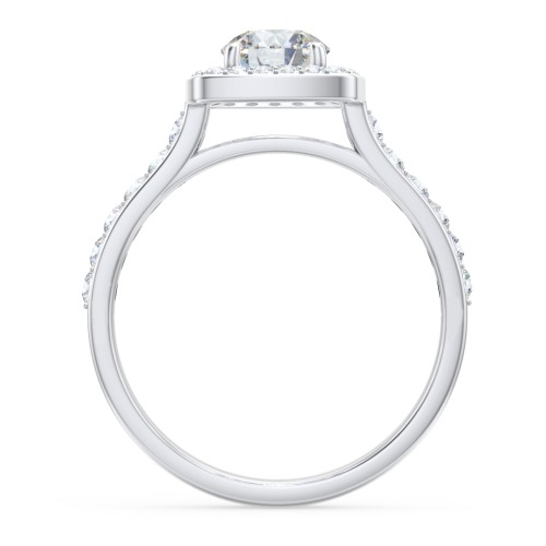 Diamond Solitaire Engagement Ring with Cushion Halo and Accents – 14K White Gold with Diamond