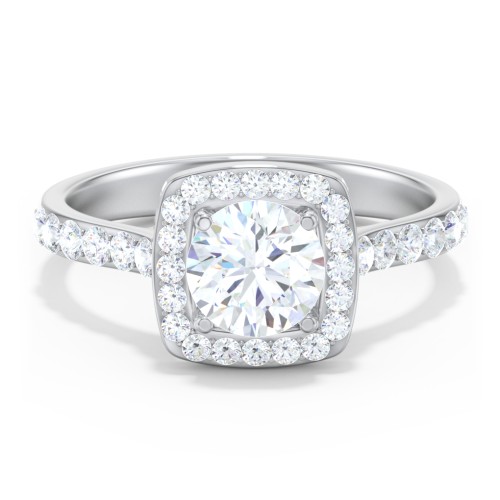Diamond Solitaire Engagement Ring with Cushion Halo and Accents