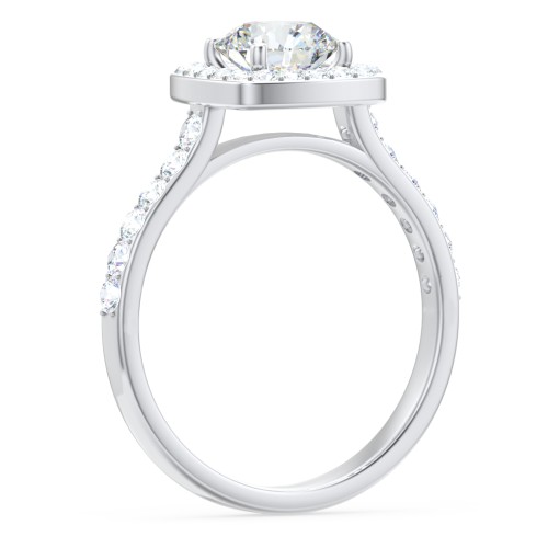 Diamond Solitaire Engagement Ring with Cushion Halo and Accents – 14K White Gold with Diamond