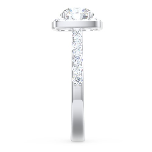 Diamond Solitaire Engagement Ring with Cushion Halo and Accents – 14K White Gold with Diamond