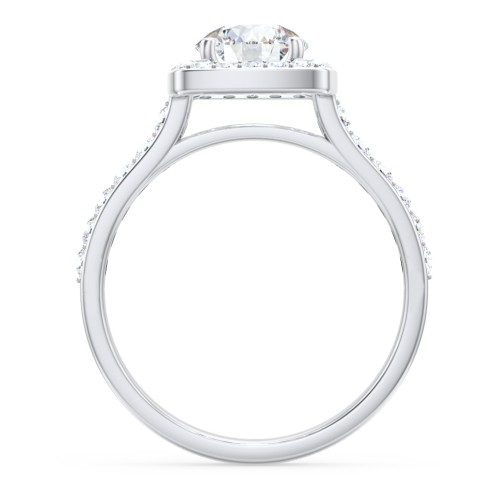 Diamond Solitaire Engagement Ring with Cushion Halo and Accents – 14K White Gold with Diamond