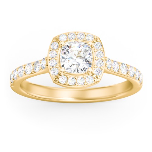 Diamond Solitaire Engagement Ring with Cushion Halo and Accents