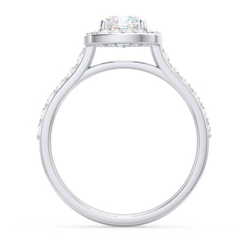 Diamond Solitaire Engagement Ring with Cushion Halo and Accents – 14K White Gold with Diamond