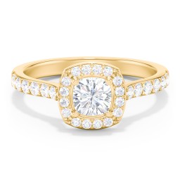 Diamond Solitaire Engagement Ring with Cushion Halo and Accents in 10K Solid Yellow Gold
