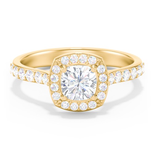 Diamond Solitaire Engagement Ring with Cushion Halo and Accents