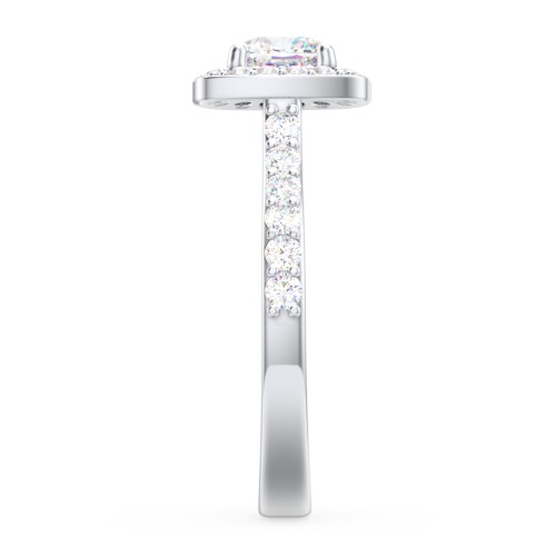 Diamond Solitaire Engagement Ring with Cushion Halo and Accents – 14K White Gold with Diamond