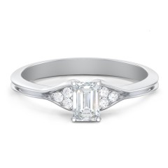Diamond Engagement Ring with Cluster Side Accents – 14K White Gold with Diamond
