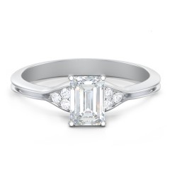 Diamond Engagement Ring with Cluster Side Accents – 14K White Gold with Diamond