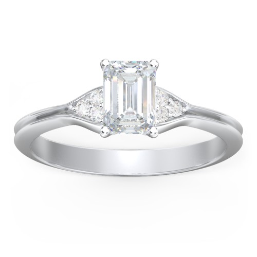Diamond Engagement Ring with Cluster Side Accents – 14K White Gold with Diamond