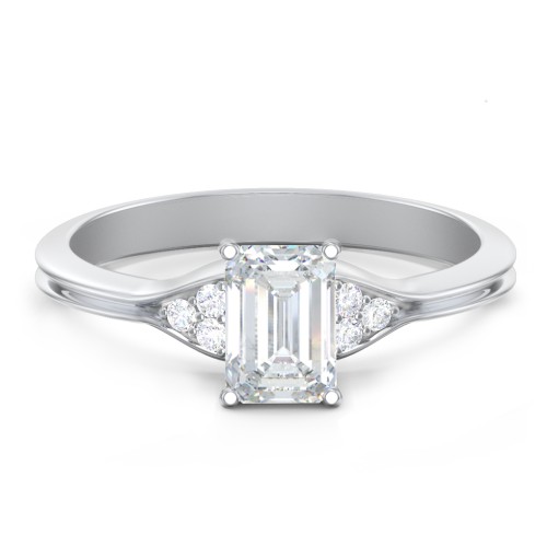 Diamond Engagement Ring with Cluster Side Accents – 14K White Gold with Diamond