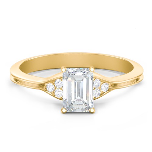 Diamond Engagement Ring with Cluster Side Accents – 10K Yellow Gold with Diamond