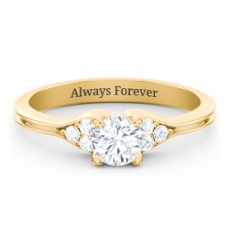 Diamond Engagement Ring with Cluster Side Accents in 10K Solid Yellow Gold with 04DIAM-RD-0.50-I1-H-VG and Diamond