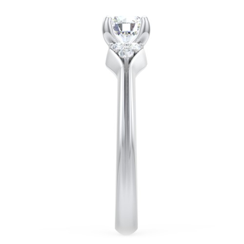 Diamond Engagement Ring with Cluster Side Accents – 14K White Gold with Diamond