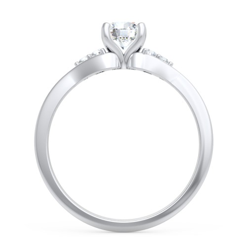 Diamond Engagement Ring with Cluster Side Accents – 14K White Gold with Diamond