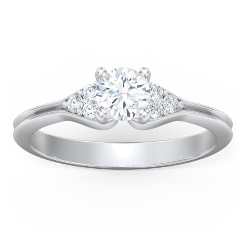 Diamond Engagement Ring with Cluster Side Accents – 14K White Gold with Diamond