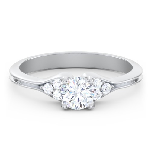 Diamond Engagement Ring with Cluster Side Accents – 14K White Gold with Diamond