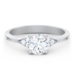Diamond Engagement Ring with Cluster Side Accents – 14K White Gold with Diamond