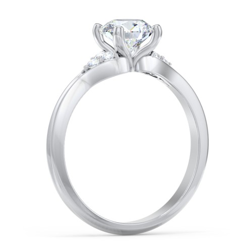 Diamond Engagement Ring with Cluster Side Accents – 14K White Gold with Diamond