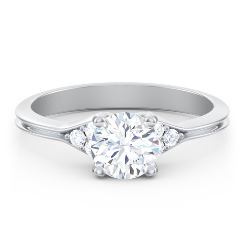 Diamond Engagement Ring with Cluster Side Accents – 14K White Gold with Diamond
