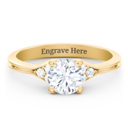 Diamond Engagement Ring with Cluster Side Accents in 10K Solid Yellow Gold with 04DIAM-RD-1.00-I1-G-VG and Diamond