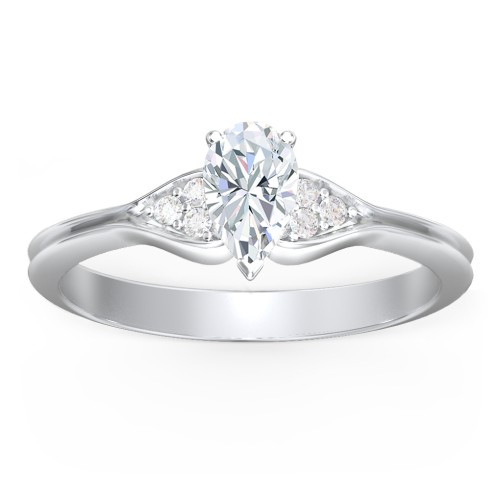 Diamond Engagement Ring with Cluster Side Accents – 14K White Gold with Diamond