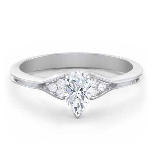 Diamond Engagement Ring with Cluster Side Accents – 14K White Gold with Diamond