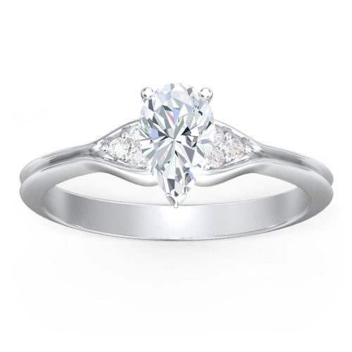 Diamond Engagement Ring with Cluster Side Accents – 14K White Gold with Diamond