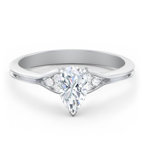 Diamond Engagement Ring with Cluster Side Accents – 14K White Gold with Diamond
