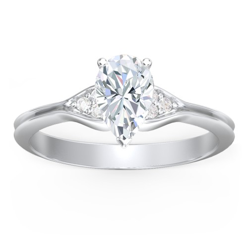 Diamond Engagement Ring with Cluster Side Accents – 14K White Gold with Diamond