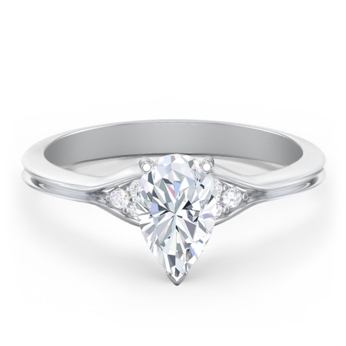 Diamond Engagement Ring with Cluster Side Accents – 14K White Gold with Diamond