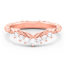 Vintage Beaded Twisted Rope Curved Band with Diamonds in 10K Solid Rose Gold