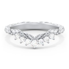 Vintage Beaded Twisted Rope Curved Band with Diamonds – 14K White Gold with Lab Diamond