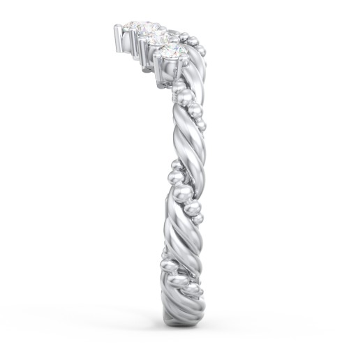 Vintage Beaded Twisted Rope Curved Band with Diamonds – 14K White Gold with Lab Diamond
