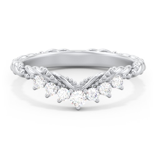 Vintage Beaded Twisted Rope Curved Band with Diamonds – 14K White Gold with Lab Diamond