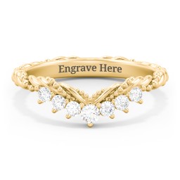 Vintage Beaded Twisted Rope Curved Band with Diamonds in 10K Solid Yellow Gold with Lab Diamond