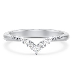 Vintage Beaded V-Shaped Band With Graduated Diamonds – 14K White Gold with Lab Diamond
