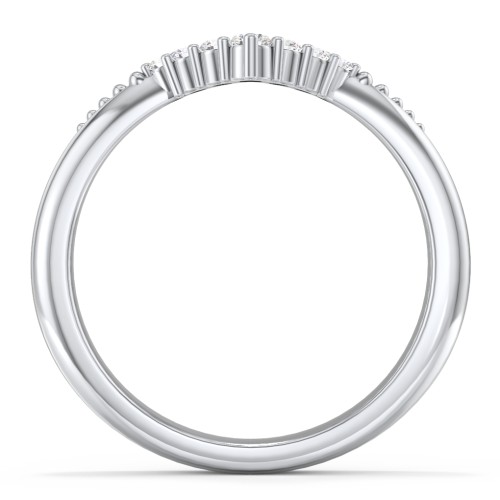 Vintage Beaded V-Shaped Band With Graduated Diamonds – 14K White Gold with Lab Diamond